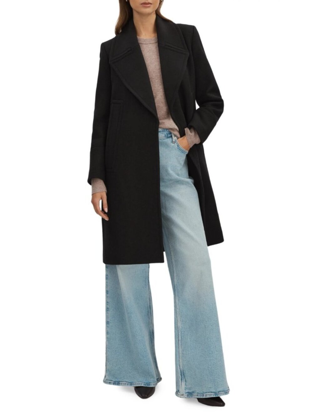 Reiss Katia Women's Wool Blend Felt Coat Jacket in Black Size US 14 - Picture 1 of 7